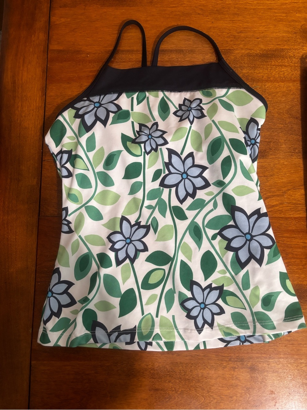 Athleta Green and Navy Floral Swim Tankini Top